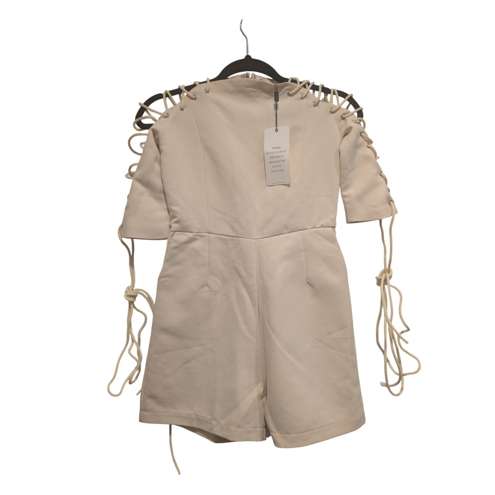 Lavish Alice Women's Romper Party‎ Cocktail Lace Up Short Sleeve Beige Sz 8 0294